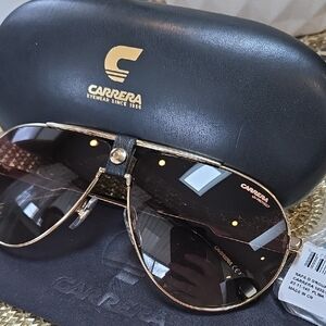 Carrera 1033/S‎ Aviator Sunglasses Gold Brown Gradient Leather Bridge 63-11-140